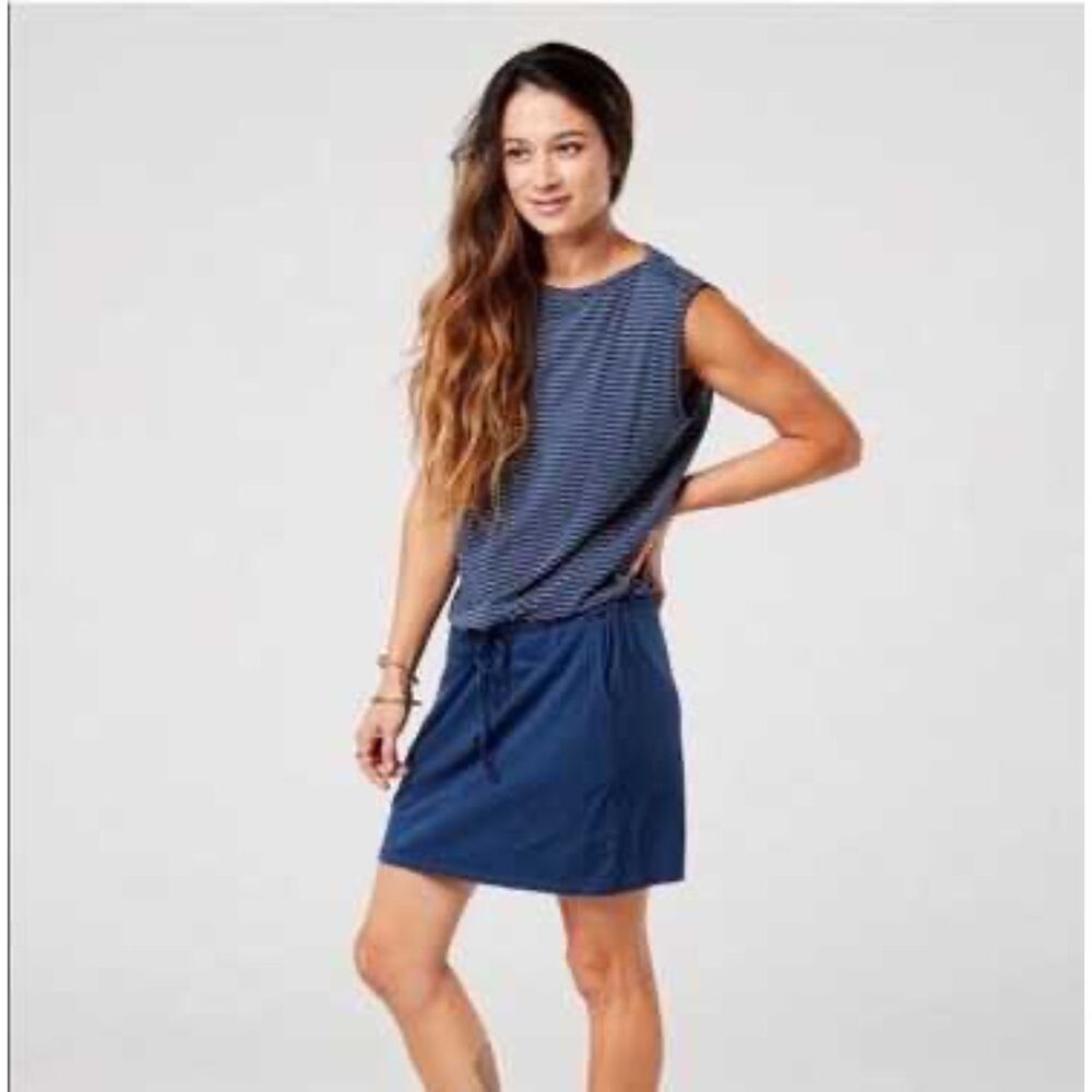 Carve Designs Mandy Mini Dress Blue White Stripes Sleeveless Drop Waist Large